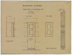 Fischer, Theodor; Nürnberg; Bismarckdenkmal - Tür im unteren Teil der Ostseite (Grundriss,Ansichten, Schnitte)