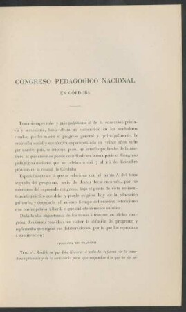 Congreso pedagógico nacional en Córdoba