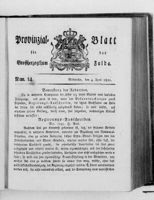 Num. 14, Ausgabe vom 4. April 1821