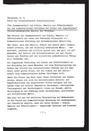 Die Zusammenarbeit von Schule, Familie und Öffentlichkeit bei der kommunistischen Erziehung der Kinder und Jugendlichen