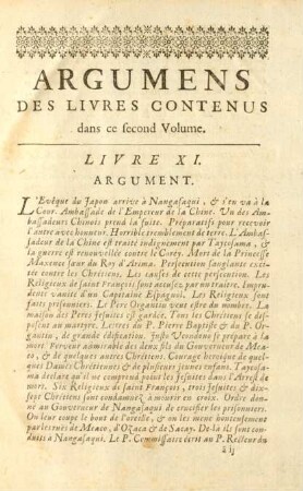 Argumens des livres contenus dans ce second volume