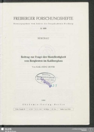 Beitrag zur Frage der Standfestigkeit von Bergfesten im Kalibergbau