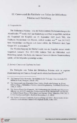 III. Canova und die Rückkehr von Teilen der Bibliotheca Palatina nach Heidelberg