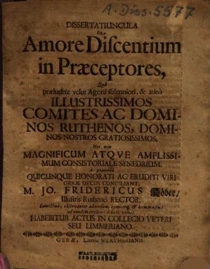 Dissertatiuncula De Amore Discentium in Praeceptores