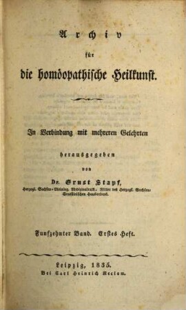 Archiv für die homöopathische Heilkunst, 15. 1835/36