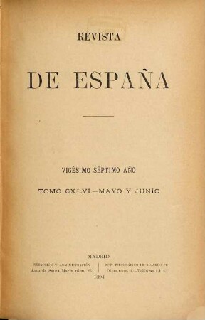 Revista de España. 146 = Año 27. 1894