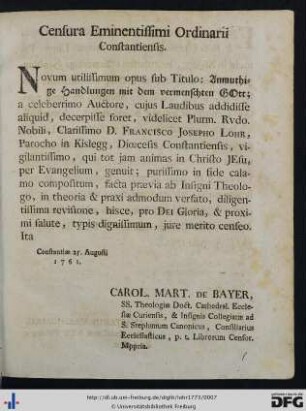 Censura Eminentissimi Ordinarii Constantiensis.