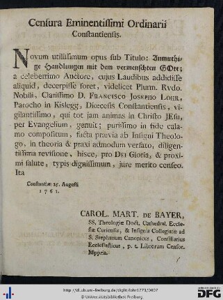 Censura Eminentissimi Ordinarii Constantiensis.