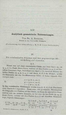 XIV. Analytisch-geometrische Untersuchungen.