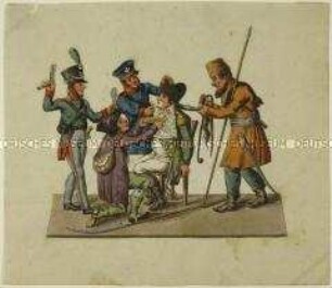 Karikatur auf die Niederlage Napoleons in der Völkerschlacht