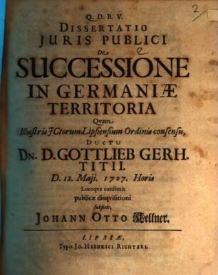 Diss. ... de successione in Germaniae territoria