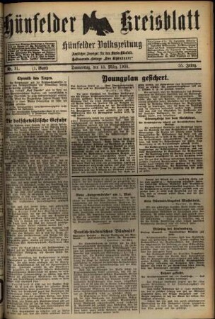 Erste Ausgabe vom Donnerstag, den 13. März 1930.