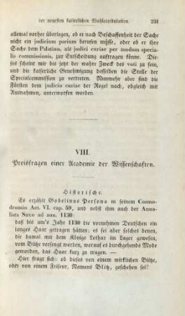 VIII. Preisfragen einer Academie der Wissenschaften