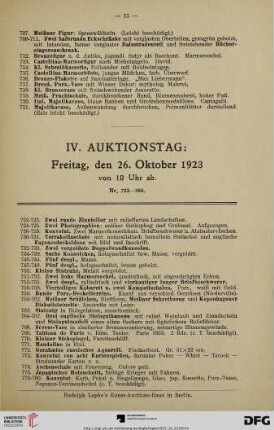 IV. Auktionstag: Freitag, den 26. Oktober 1923 von 10 Uhr (Nr. 722-988)