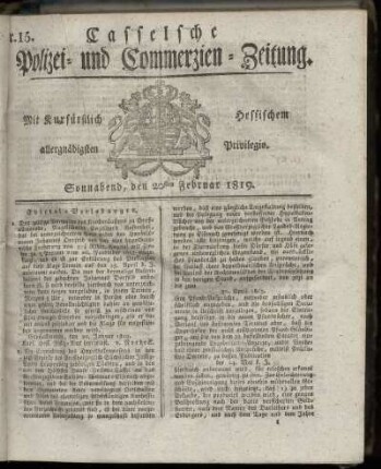 Nr. 15, Sonnabend, den 20sten Februar 1819