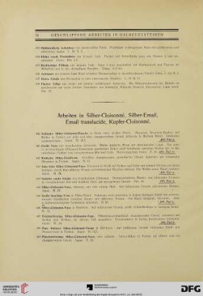 Arbeiten in Silber- Cloisonné, Silber- Email, Email translucide, Kupfer- Cloisonné (Nr. 439-515)