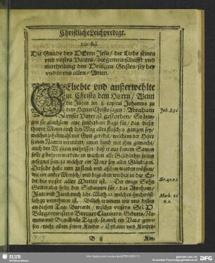 Leichenpredigt : Christliche Leichpredigt, [Prooemium], Textus, Exordium, Exergasia
