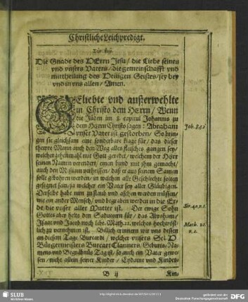 Leichenpredigt : Christliche Leichpredigt, [Prooemium], Textus, Exordium, Exergasia