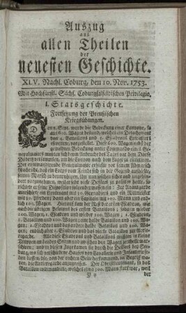 XLV. Nachlese. Coburg, den 10. Nov. 1753.