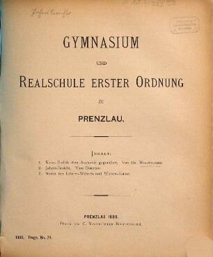 Gymnasium und Realschule Erster Ordnung zu Prenzlau. 1879/80