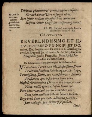 Reverendissimo Et Illustrissimo Principi Et Domino, Dn. Ioachimo Friderico ...