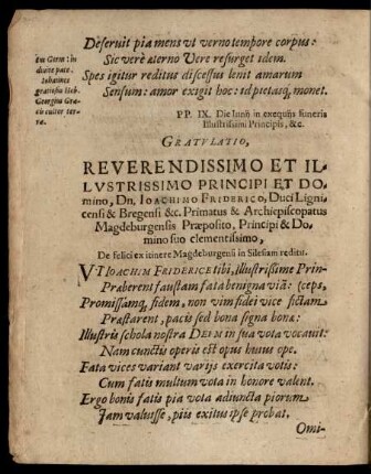 Reverendissimo Et Illustrissimo Principi Et Domino, Dn. Ioachimo Friderico ...