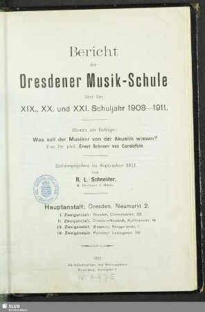 19/21.1908/11(1911): Bericht der Dresdener Musik-Schule : über das ... Schuljahr ...