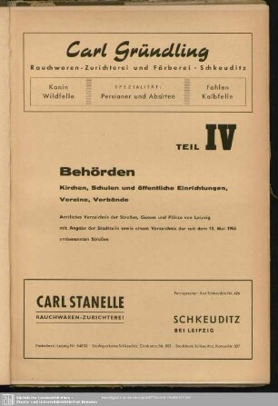 Teil IV. Behördenverzeichnis : Teil IV. Behörden