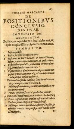 Iosephi Mascardi De Positionibus Conclusiones Duae.