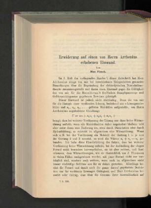 Erwiderung auf einen von Herrn Arrhenius erhobenen Einwand.