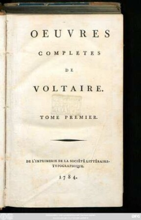 T. 1 = T. 1: Oeuvres Completes De Voltaire