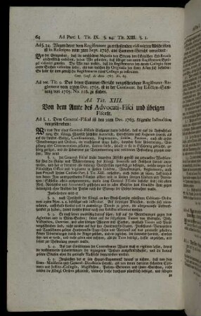 Ad. Tit. XIII. Von dem Amte des Advocati-Fisci und übrigen Fiscæle. - Ad Tit. XVIII. Von denen Notarien.