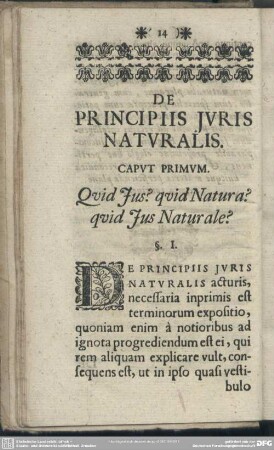 Caput Primum. Quid Ius? quid Natura? quid Ius Naturale?