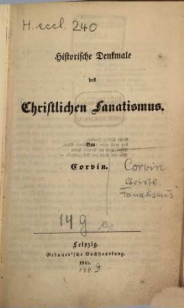 Historische Denkmale des christlichen Fanatismus
