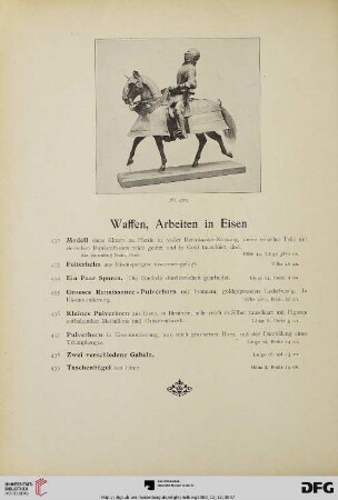 Waffen, Arbeiten in Eisen, Verschiedenes (Nr. 432-471)