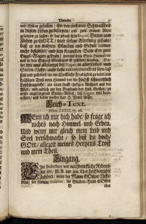Leich-Text. Psalm LXXIII, 25, 26.