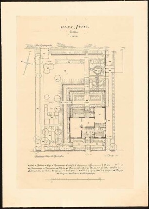 Garten Stier, Potsdam: Grundriss von Gebäude und Garten 1:100