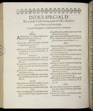 Index Specialis Rerum & Verborum, quæ in hisce duabus partibus continentur.