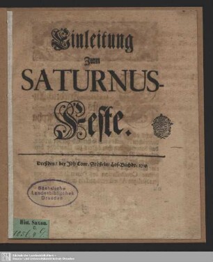 Einleitung zum Saturnus-Feste