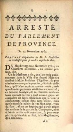 III. Suite Du Journal Des Arrêts Et Arrêtés Du Parlement De Provence : Concernant l' Affaire des soi-disans Jésuites