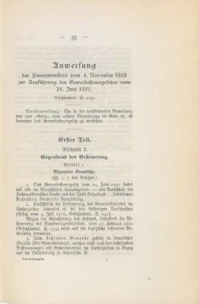 Anweisung des Finanzministers vom 4. November 1895 zur Ausführung des Gewerbesteuergesetzes vom 24. Juni 1891