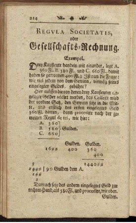 Regula Societatis, oder Gesellschafts-Rechnung. - Von der doppelten Regula Societatis.