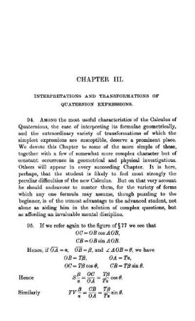 Chapter III. Interpretations and Transformations of Quaternion Expressions.