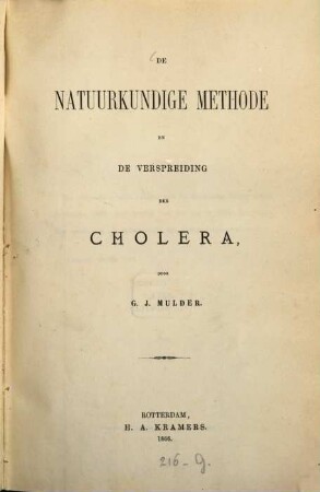De natuurkundige methode en de verspreiding der Cholera