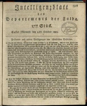 57tes Stueck, (Mitwoch) den 25ten October 1809