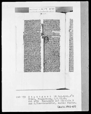 Lateinische Taschenbibel — Initiale P (aulus), darin der Apostel Paulus, Folio 425verso