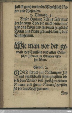 Wie man vor der gewalt des Teuffels und allen Hellischen Pforten im Glauben bestehen könne