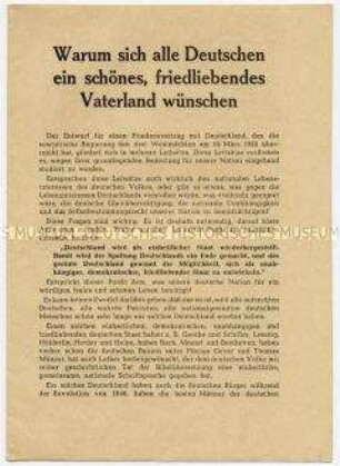 Agitationsschrift der Nationalen Front zum Entwurf der UdSSR für den Friedensvertrag mit Deutschland vom März 1952