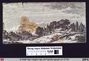 Landschaft mit Bauernhäusern.