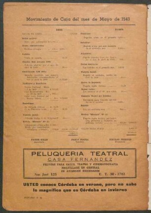 Movimiento de Caja del mes de Mayo de 1943